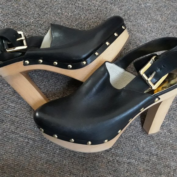 Michael Kors Shoes - PRICE DROP- Michael Kors Black & Gold-studded Sling-back Clogs